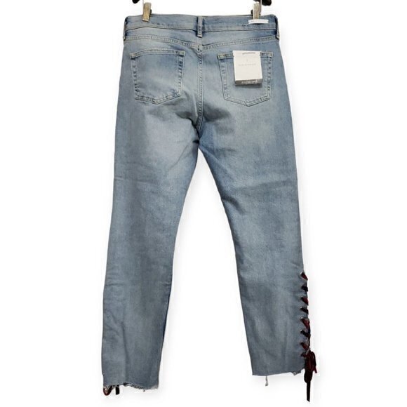 Pilcro and the Letterpress Slim Straight Size 29 Velvet Tie Raw Hem Ankle Jeans - Picture 3 of 7